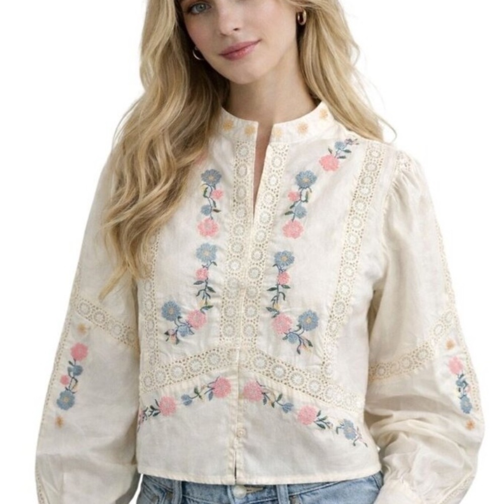CAROLINE CONSTAS!!! Floral embroidered flowers w lace!! STUNNING!!!!!! S